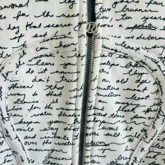 Lululemon Scuba Hoodie II White & Black Manifesto Script Full Zip Jacket - Picture 2 of 9